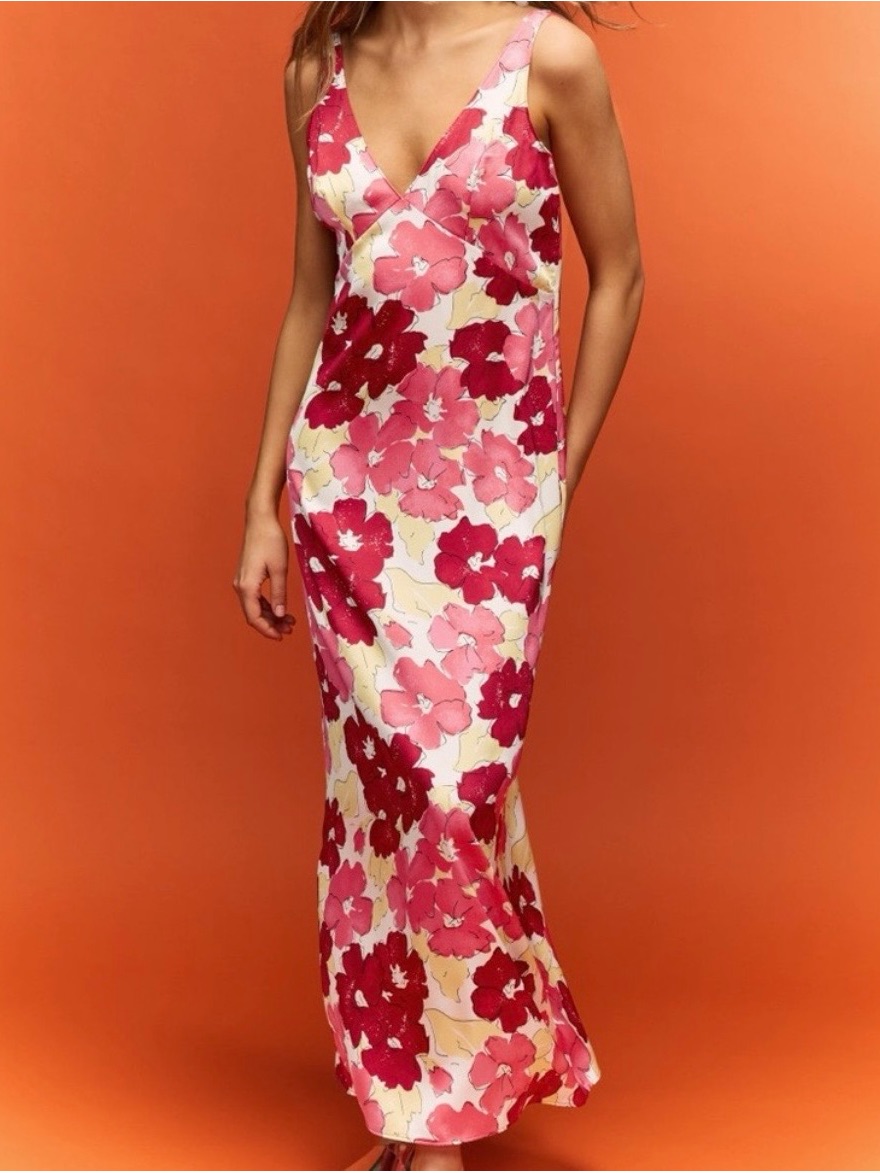 Plan C X Rtr. Sleeveless Floral Maxi Dress In Pink & Red